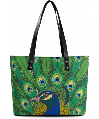 Womens Handbag Green Peacock Feather Leather Tote Bag Top Handle Satchel Bags For Lady $18.54 Totes