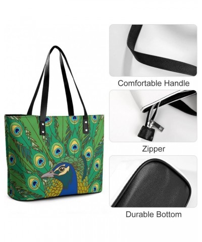 Womens Handbag Green Peacock Feather Leather Tote Bag Top Handle Satchel Bags For Lady $18.54 Totes