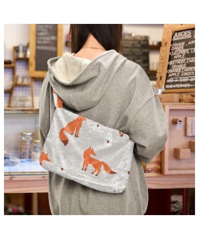 Winter Forest Foxes Shoulder Tote Bags for Women Furry Crossbody bag Hobo Handbag Purses for Shopping Traveling Working $12.3...