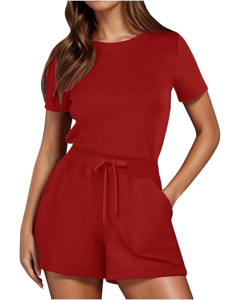 Lace Jumpsuits for Women Elegant Jumpsuit With 4 Pockets Jumpsuits for Women Ruffle Red 2➤➤ Womens Rompers 2024 Summer $12.79...