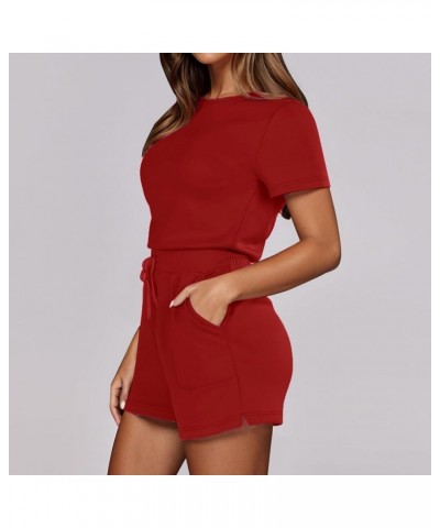 Lace Jumpsuits for Women Elegant Jumpsuit With 4 Pockets Jumpsuits for Women Ruffle Red 2➤➤ Womens Rompers 2024 Summer $12.79...