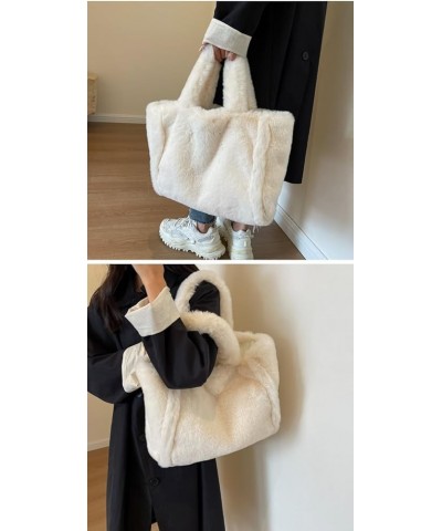 Fluffy Tote Bag Purse for Women Fuzzy Faux Fur Furry Plush Handbag Shoulder Bag Lightweight Large Capacity Travel White $15.0...