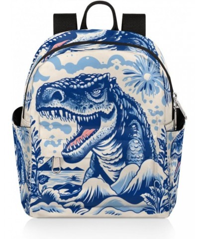 Blue Dinosaur Small Backpack for Women Ladies Mini Backpack Travel Casual Backpack Purse Satchel Daypack $18.75 Backpacks