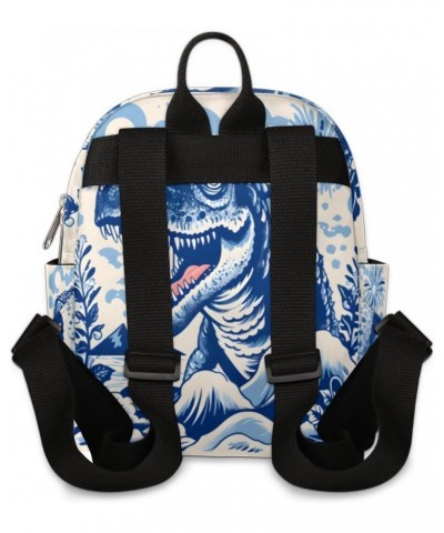 Blue Dinosaur Small Backpack for Women Ladies Mini Backpack Travel Casual Backpack Purse Satchel Daypack $18.75 Backpacks