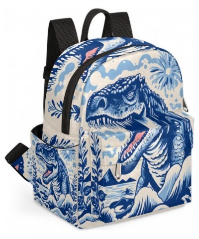 Blue Dinosaur Small Backpack for Women Ladies Mini Backpack Travel Casual Backpack Purse Satchel Daypack $18.75 Backpacks