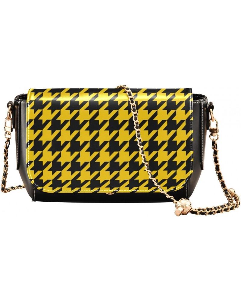 Retro Yellow Black Houndstooth Wallet Crossbody Bag for Women Trendy Small Black Purses with Credit Card Slots Sport Sling Ba...