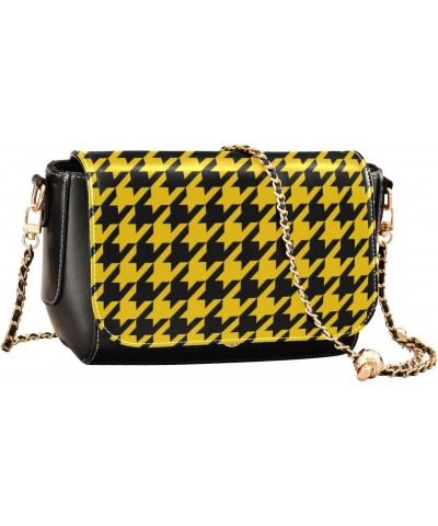 Retro Yellow Black Houndstooth Wallet Crossbody Bag for Women Trendy Small Black Purses with Credit Card Slots Sport Sling Ba...