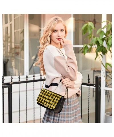 Retro Yellow Black Houndstooth Wallet Crossbody Bag for Women Trendy Small Black Purses with Credit Card Slots Sport Sling Ba...