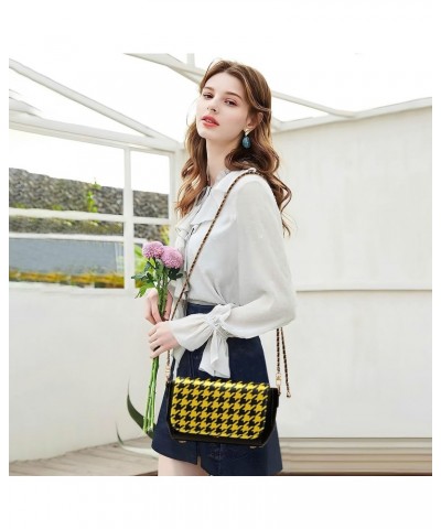 Retro Yellow Black Houndstooth Wallet Crossbody Bag for Women Trendy Small Black Purses with Credit Card Slots Sport Sling Ba...