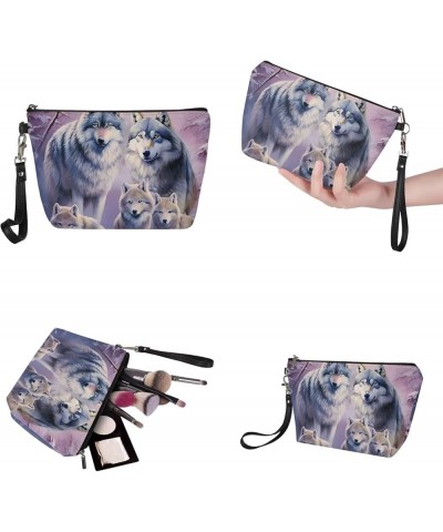 2PCS Top Handle Purse with Matching Wallet, Large Light Shoulder Hobo Bag Purse Tote Bag with PU Cosmetic Case 3d Wolf-purple...