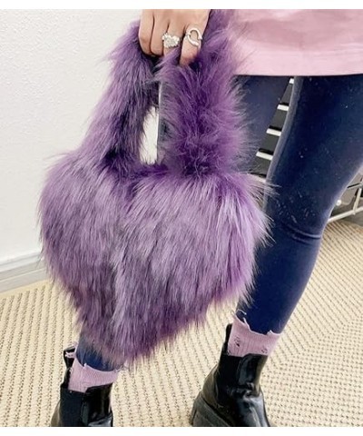 Furry Heart Shaped Crossbody Bag for Women - Plush Y2K Handbag with Soft Shoulder Strap Small Purple $21.12 Shoulder Bags