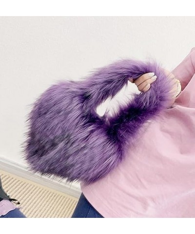 Furry Heart Shaped Crossbody Bag for Women - Plush Y2K Handbag with Soft Shoulder Strap Small Purple $21.12 Shoulder Bags