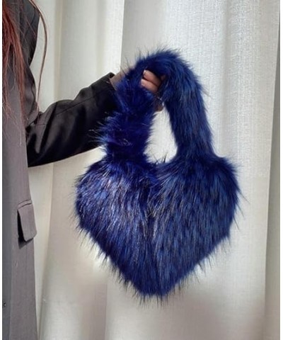 Furry Heart Shaped Crossbody Bag for Women - Plush Y2K Handbag with Soft Shoulder Strap Small Purple $21.12 Shoulder Bags