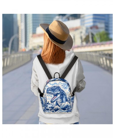 Blue Dinosaur Small Backpack for Women Ladies Mini Backpack Travel Casual Backpack Purse Satchel Daypack $18.75 Backpacks