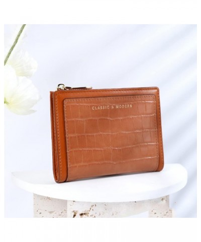 Women's Leather Short Card Holder Wallet Front Pocket Coin Purse Zip Coin Card Wallet (Brown) Brown $8.82 Wallets