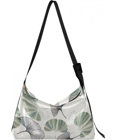 Art Tropical Leaves Leather Shoulder Purse Hobo Large Cross Body Purses Designer Leaf Print Women Hobo Purse Gingko Leaf Gree...