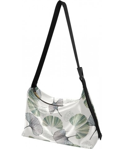 Art Tropical Leaves Leather Shoulder Purse Hobo Large Cross Body Purses Designer Leaf Print Women Hobo Purse Gingko Leaf Gree...