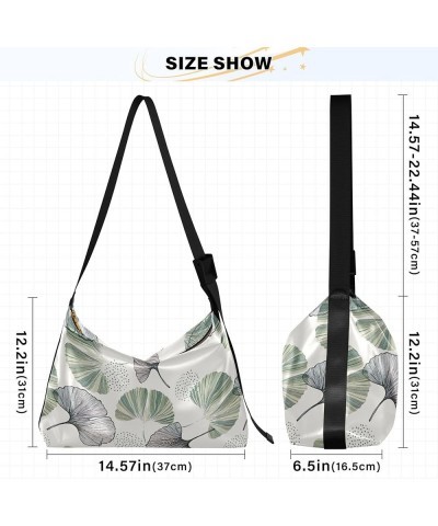 Art Tropical Leaves Leather Shoulder Purse Hobo Large Cross Body Purses Designer Leaf Print Women Hobo Purse Gingko Leaf Gree...