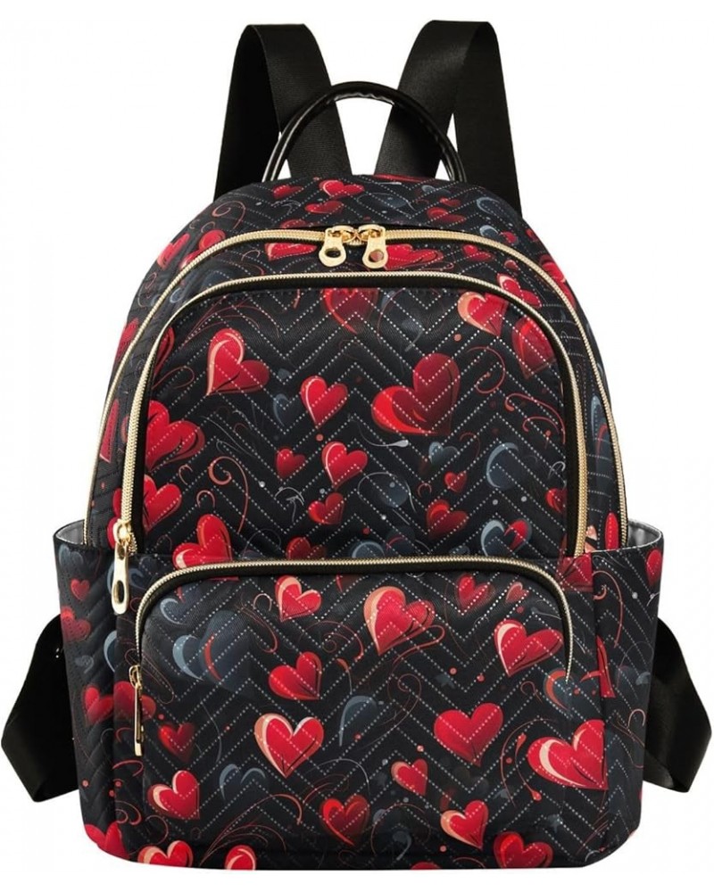 Red Heart Valentine's Day Backpack Purse for Women Small Travel Bag Fashion Daypack M 202a4949 M(11.4"x6.1"x14.17") 202a4949 ...