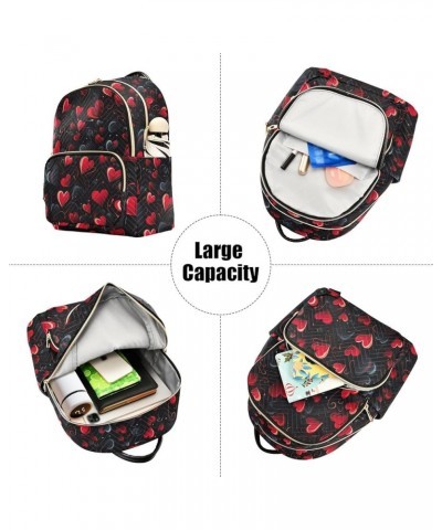 Red Heart Valentine's Day Backpack Purse for Women Small Travel Bag Fashion Daypack M 202a4949 M(11.4"x6.1"x14.17") 202a4949 ...