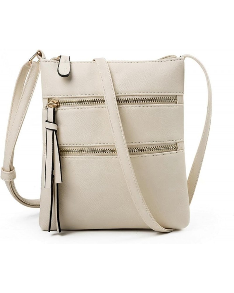 Hsakess Medium Crossbody Bag for Women Men Leather Multi Pocket Sling Shoulder Bag Stylish Satchel Handbag Purse Off-white $1...