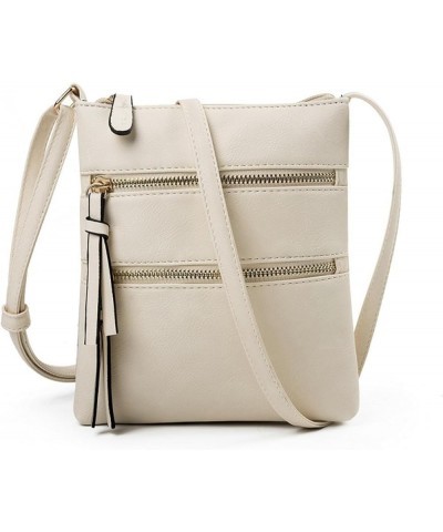 Hsakess Medium Crossbody Bag for Women Men Leather Multi Pocket Sling Shoulder Bag Stylish Satchel Handbag Purse Off-white $1...