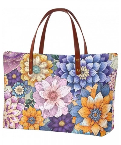 African Women Tote Bag Tribal Ethnic Top Handle Bags Casual Handbag Purse, Gift for Mom Wife Boho Mandala Flower-purple $25.0...