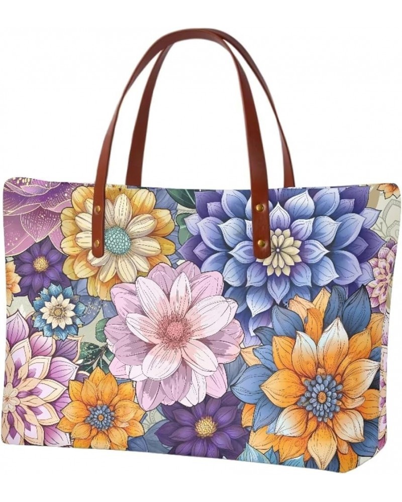 African Women Tote Bag Tribal Ethnic Top Handle Bags Casual Handbag Purse, Gift for Mom Wife Boho Mandala Flower-purple $25.0...