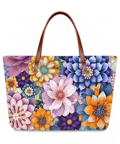 African Women Tote Bag Tribal Ethnic Top Handle Bags Casual Handbag Purse, Gift for Mom Wife Boho Mandala Flower-purple $25.0...