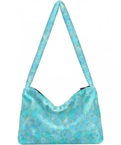 Vintage Moroccan Teal Blue Fluffy Tote Bag Handbag Purse Shoulder Bag Crossbody Bags for Women Daily Gifts with Zipper $12.38...