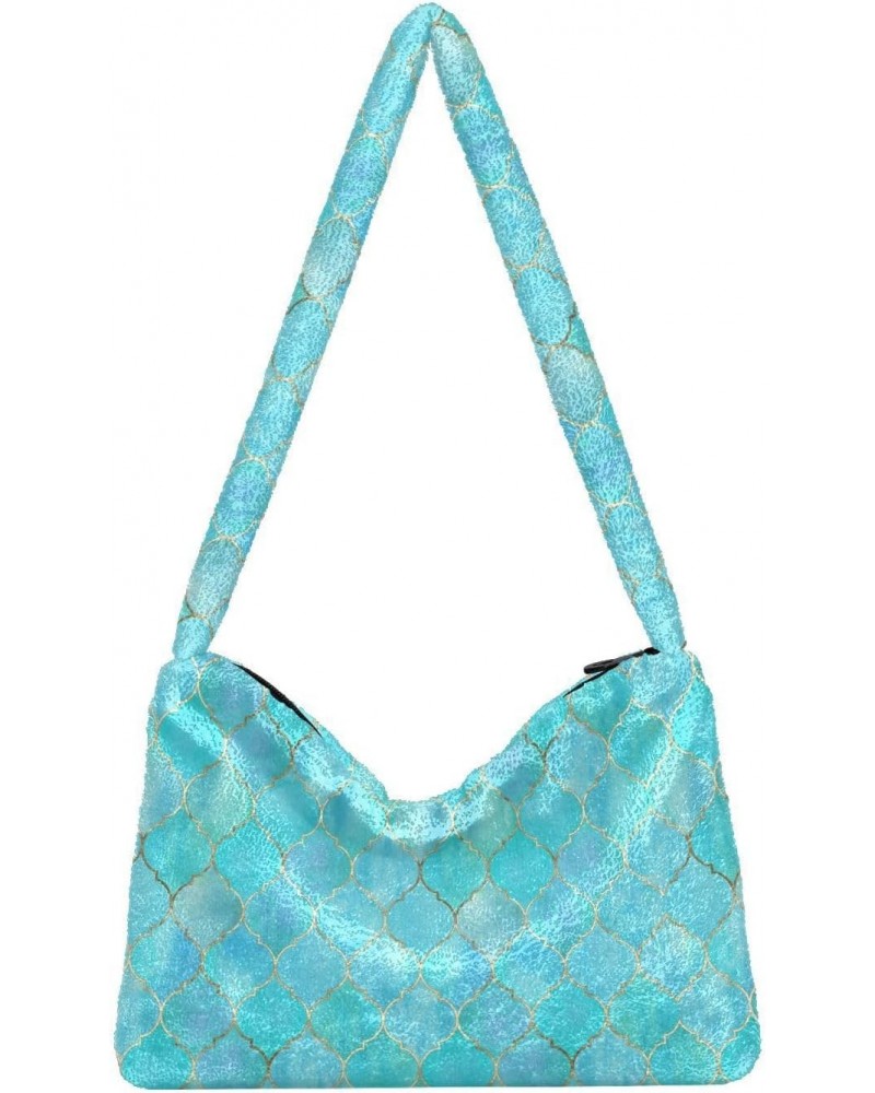 Vintage Moroccan Teal Blue Fluffy Tote Bag Handbag Purse Shoulder Bag Crossbody Bags for Women Daily Gifts with Zipper $12.38...