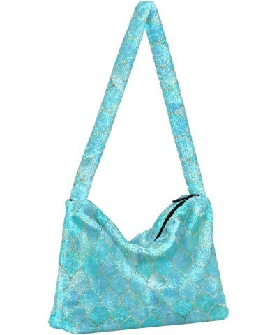 Vintage Moroccan Teal Blue Fluffy Tote Bag Handbag Purse Shoulder Bag Crossbody Bags for Women Daily Gifts with Zipper $12.38...