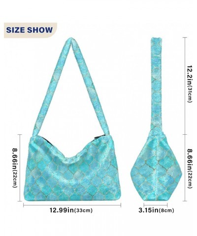 Vintage Moroccan Teal Blue Fluffy Tote Bag Handbag Purse Shoulder Bag Crossbody Bags for Women Daily Gifts with Zipper $12.38...