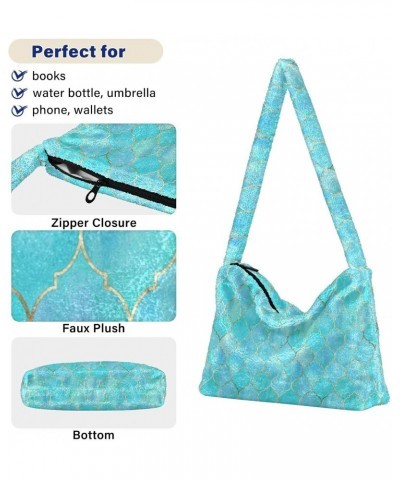 Vintage Moroccan Teal Blue Fluffy Tote Bag Handbag Purse Shoulder Bag Crossbody Bags for Women Daily Gifts with Zipper $12.38...