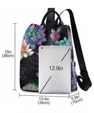 Succulents on Black Background Backpack Purse for Women Travel Casual Daypack College Bookbag Work Business Ladies Shoulder B...