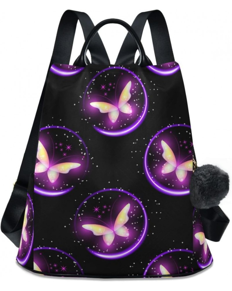 Neon Butterfly Purple Backpack for Women, Fashion Anti Theft Casual Daypack Shoulder Bag Purse for Travel Work 15 inches $18....