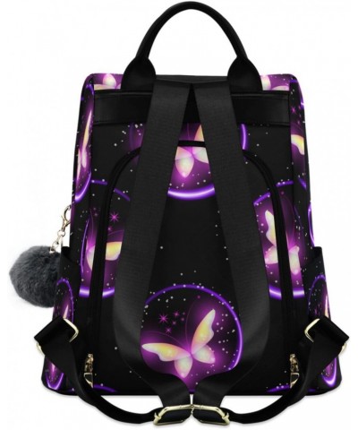 Neon Butterfly Purple Backpack for Women, Fashion Anti Theft Casual Daypack Shoulder Bag Purse for Travel Work 15 inches $18....