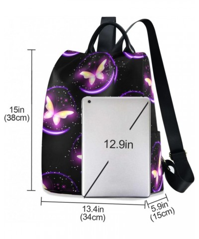 Neon Butterfly Purple Backpack for Women, Fashion Anti Theft Casual Daypack Shoulder Bag Purse for Travel Work 15 inches $18....