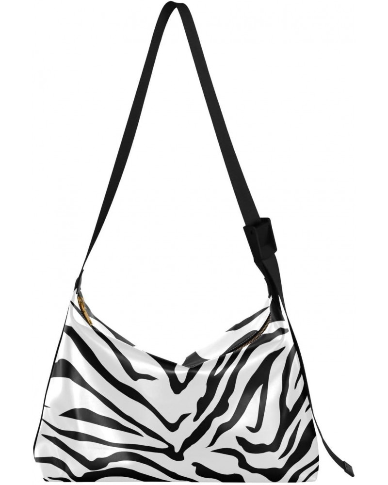 Women Boho Bag Zebra Skin Black Shoulder Bag PU Leather Pouch Crossbody Bag Large Tote Handbag For Quick Getaway Weekend Holi...