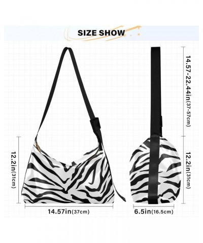 Women Boho Bag Zebra Skin Black Shoulder Bag PU Leather Pouch Crossbody Bag Large Tote Handbag For Quick Getaway Weekend Holi...