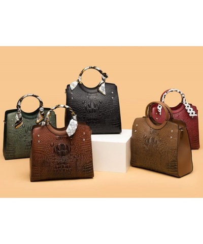 Women Retro Round Handle Bag Crocodile Pattern Shoulder Crossbody Bags 3pcs Red $36.48 Totes