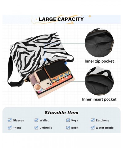 Women Boho Bag Zebra Skin Black Shoulder Bag PU Leather Pouch Crossbody Bag Large Tote Handbag For Quick Getaway Weekend Holi...