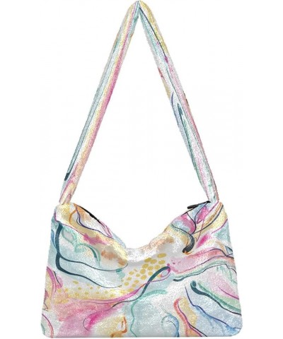 Abstract Wavy Lines Watercolor Women's Hobo Bag, Fluffy Bag Women's Shoulder Handbag Abstract Wavy Lines Watercolor1 $11.33 T...