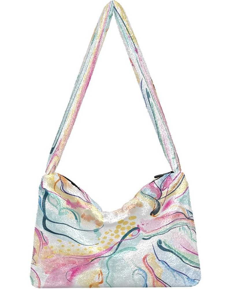 Abstract Wavy Lines Watercolor Women's Hobo Bag, Fluffy Bag Women's Shoulder Handbag Abstract Wavy Lines Watercolor1 $11.33 T...