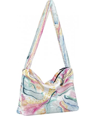 Abstract Wavy Lines Watercolor Women's Hobo Bag, Fluffy Bag Women's Shoulder Handbag Abstract Wavy Lines Watercolor1 $11.33 T...