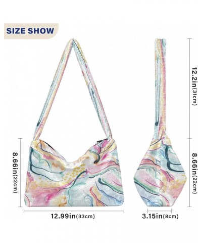 Abstract Wavy Lines Watercolor Women's Hobo Bag, Fluffy Bag Women's Shoulder Handbag Abstract Wavy Lines Watercolor1 $11.33 T...