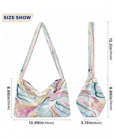 Abstract Wavy Lines Watercolor Women's Hobo Bag, Fluffy Bag Women's Shoulder Handbag Abstract Wavy Lines Watercolor1 $11.33 T...