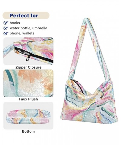 Abstract Wavy Lines Watercolor Women's Hobo Bag, Fluffy Bag Women's Shoulder Handbag Abstract Wavy Lines Watercolor1 $11.33 T...