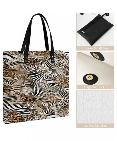 African Wild Animal Leopard Zebra Women Tote Bags Top Handle Satchel Handbags PU Faux Leather Tassel Shoulder Purse $17.15 Totes