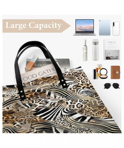 African Wild Animal Leopard Zebra Women Tote Bags Top Handle Satchel Handbags PU Faux Leather Tassel Shoulder Purse $17.15 Totes